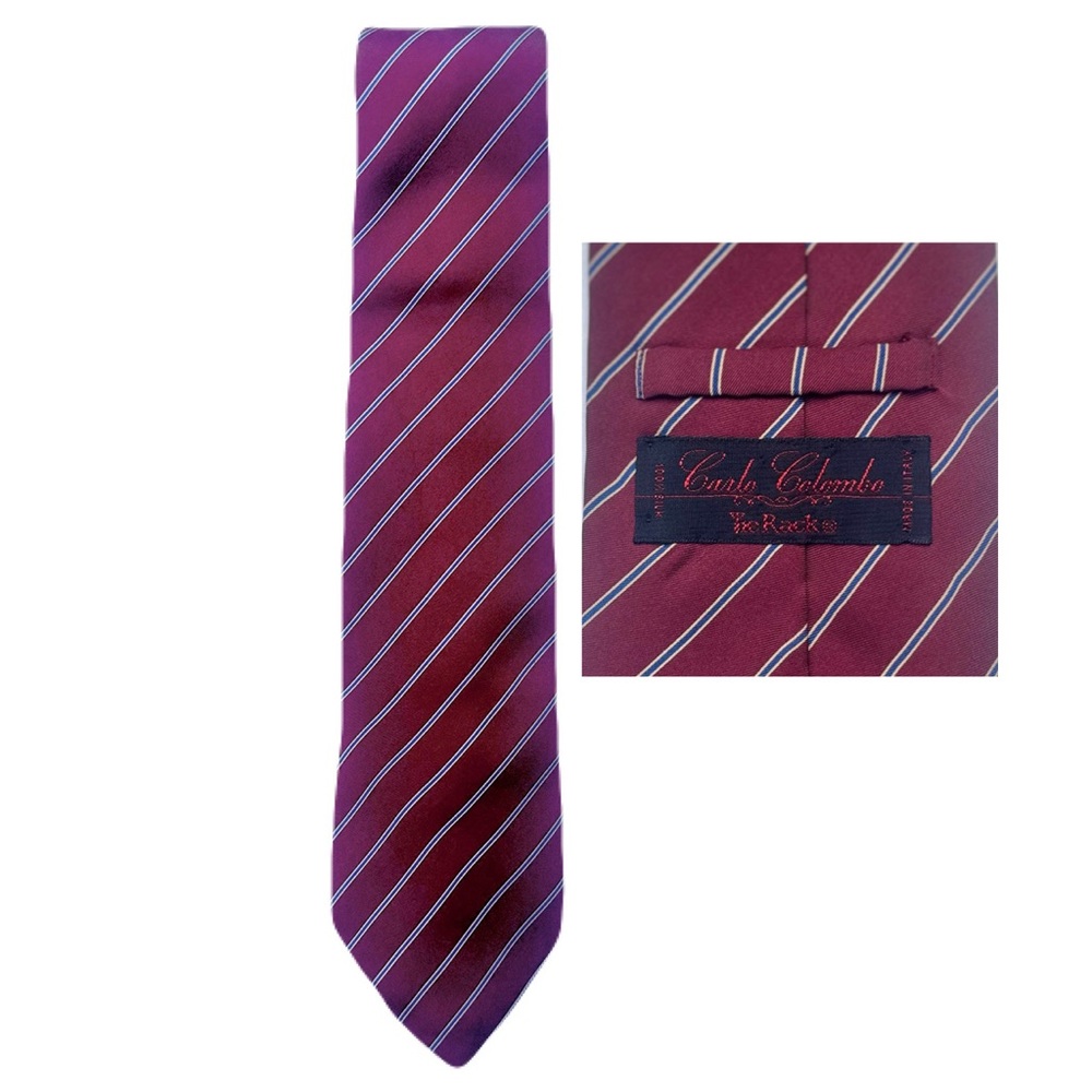 Carlo Colombo Silk Tie Burgundy Red Striped Made in Italy 100% Silk